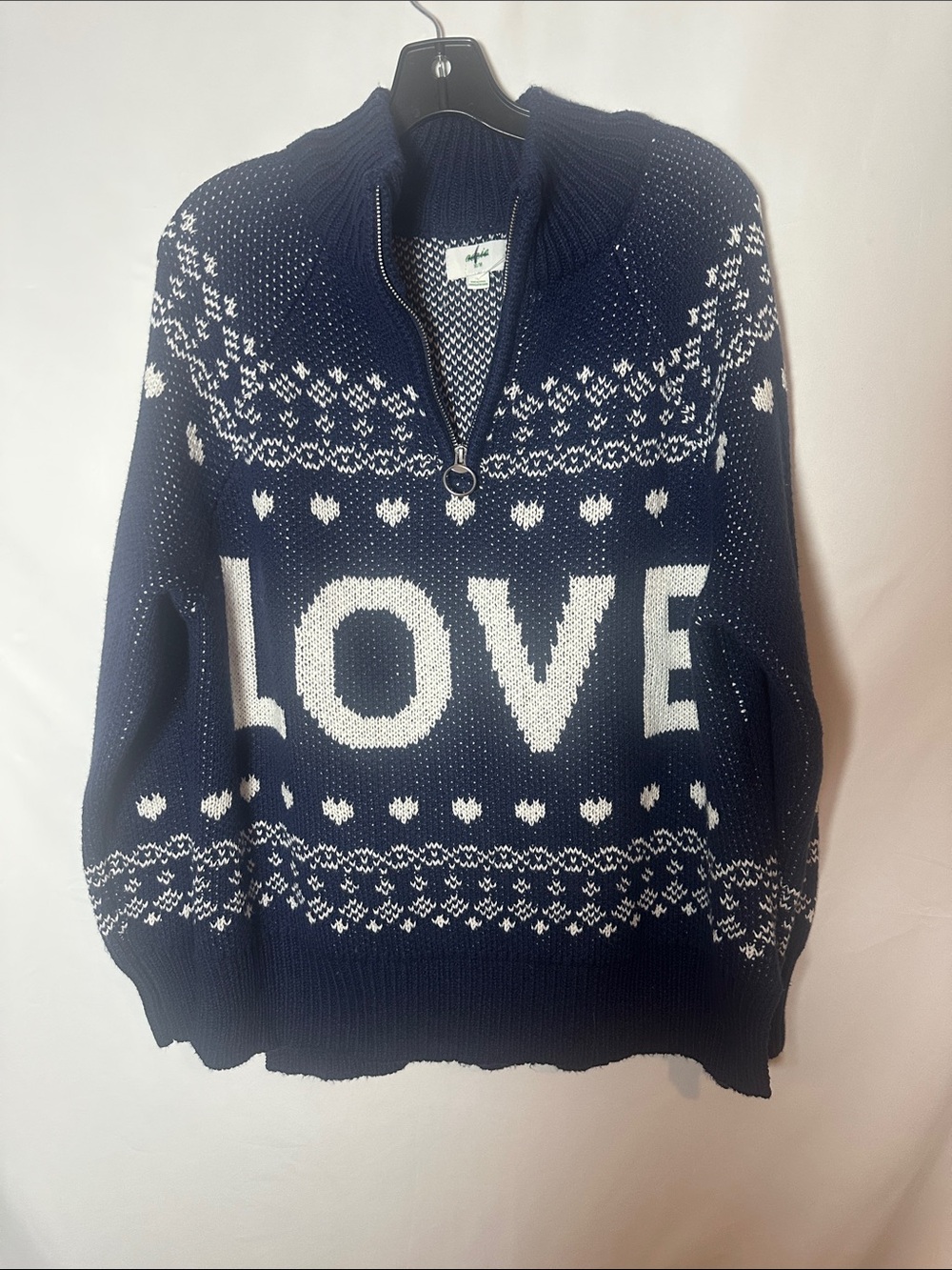 aerie Navy and White LOVE Half-Zip Sweater